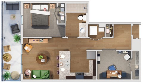 Floor plan for 2 beds, 1 bath